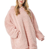 Solid Plush Hooded Robe, Warm & Comfy Wearable Blanket Robe With Pockets, Women's Sleepwear