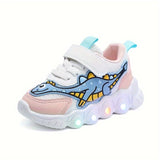 Youngsters' Dinosaur Cartoon Sneakers - Breathable Mesh, Light-Up Design for Boys & Girls - Perfect for Spring/Fall