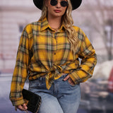 Plus Size Plaid Print Shirt - Relaxed Casual Long Sleeve Button Up with Lapel Collar and Loose Fit - Designed for Womens Plus Size Clothing Collection