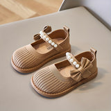 Trendy Cute Bowknot Pearl Decor Woven Shoes For Girls, Breathable Lightweight Soft Flat Shoes For Spring And Autumn