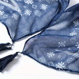 Ladies Porcelain Print Shawl - Stylish & Breathable, Artisanal Blue White Design with Fringe - A Fashion-Forward, Lightweight Accessory for Autumn Winter