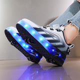 Vibrant LED Light-Up Roller Skate Shoes for Boys - Comfy Detachable Wheels, Breathable Mesh Upper, Durable Outsole, Perfect for Kids and Teens Outdoor Activities