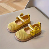 Trendy Cute Bowknot Pearl Decor Woven Shoes For Girls, Breathable Lightweight Soft Flat Shoes For Spring And Autumn