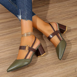 Chic Slingback Mid-Heel Sandals for Women - Pointed Toe, Solid Color, Perfect for Any Occasion