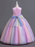 Rainbow Princess Dress for Girls - Lace, Tulle, and Flower Accents - Perfect for Wedding, Pageant, Runway, Piano Performance, and Special Occasions