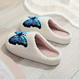 Women's Cozy Butterfly Embroidered Cotton Slippers, Casual Style Fabric Home Shoes, Plush Warm Indoor Footwear With Non-Slip Sole