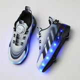 Vibrant LED Light-Up Roller Skate Shoes for Boys - Comfy Detachable Wheels, Breathable Mesh Upper, Durable Outsole, Perfect for Kids and Teens Outdoor Activities