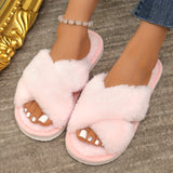 Cozy Plush Cross-Strap Women's Slippers - Warm, Open Toe Indoor Shoes With Soft Sole For All Seasons