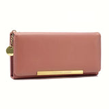 Stylish Long Bifold Wallet, Casual Metal Decor Coin Purse, Women's Versatile Card Holder & Organizer