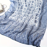 Ladies Porcelain Print Shawl - Stylish & Breathable, Artisanal Blue White Design with Fringe - A Fashion-Forward, Lightweight Accessory for Autumn Winter