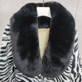 Luxurious Faux Fur Trimmed Cape Shawl Cardigan - Soft, Warm, Windproof, and Loose Fitting for Autumn and Winter - Elegant Black and White Leopard Print with Bat Sleeve Design