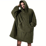 Cozy Double-Sided Fleece Hoodie Blanket - Thick, Wearable Couple's Loungewear with Pockets, Machine Washable, Black