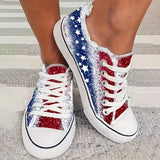 lutaotie Womens All-Season Low-Top Canvas Star Print Sneakers - Lightweight, Non-Slip, Lace-Up, Round Toe, Random Print - Perfect for Casual Walking and Independence Day Celebrations