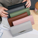 Trendy Lychee Pattern Long Wallet, Solid Color Multi-card Slots Card Holder, Perfect Purse For Daily Use