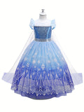 Glittering Girls LED Princess Dress - Sparkling Sequins, Puff Sleeves, Tulle Skirt - Enchanting Fairy Tale Cosplay for Halloween, Holidays, Parties, Proms, Birthdays & Mardi Gras - Battery Not Included