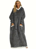 Plus Size Womens Flannel Loungewear Robe - Super Soft Hooded Wearable Blanket with Pockets for Cozy Casual Days