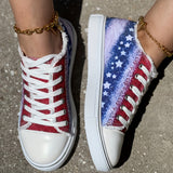 lutaotie Womens All-Season Low-Top Canvas Star Print Sneakers - Lightweight, Non-Slip, Lace-Up, Round Toe, Random Print - Perfect for Casual Walking and Independence Day Celebrations