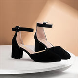 2.25 Inches Closed Toe Heels For Women -Black Round Toe Chunky Wedding Block Women Pumps Shoes