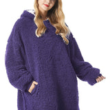 Solid Plush Hooded Robe, Warm & Comfy Wearable Blanket Robe With Pockets, Women's Sleepwear