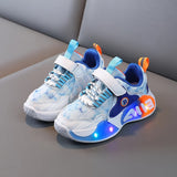 Boy's Trendy LED Light Up Sneakers With Hook & Loop Fastener, Comfy Non Slip Breathable Soft Sole Shoes For Kids Outdoor Activities