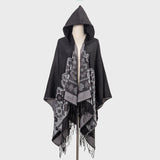 Chic Vintage Geometric Plaid Shawl Scarf - Dual-Use Hooded Wrap & Blanket Coat - Cozy Warm Fashion Accessory for Women