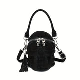 Niche Skull Zipper Satchel Bag, Punk Stylish Shoulder Bag, Dark Style Wallet