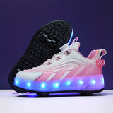 Vibrant LED Light-Up Roller Skate Shoes for Boys - Comfy Detachable Wheels, Breathable Mesh Upper, Durable Outsole, Perfect for Kids and Teens Outdoor Activities