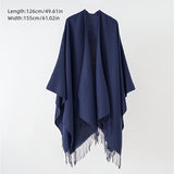 Solid Color Tassel Cardigan Poncho Simple Imitation Cashmere Open Front Large Shawl Women's Autumn Winter Outside Warm Coldproof Shawl Cape