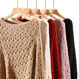 Knit Hollow Out Pullover Poncho Solid Color Tassel Double-layer Outside Wrap Shawl Stylish Bat Sleeve Loose Coat Shawl