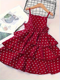 Girls Polka Dot Ruffled Sundress, Elegant Ladylike Style, Sleeveless Dress for Kids