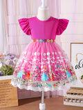 Girls Vibrant Princess Dress - Colorful Embroidered, Ruffle Sleeve, Mesh Splicing, Sweet Design - Perfect for Holiday Party, Summer Occasions, and Special Events