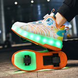 Comfy Unisex LED Light Up Roller Skate Shoes - Rotating Buckle, Detachable Wheels, Breathable Mesh, Soft Padded Collar, Anti-Slip Sole for Boys and Girls Teen Outdoor Activities