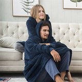 Cozy Double-Sided Fleece Hoodie Blanket - Thick, Wearable Couple's Loungewear with Pockets, Machine Washable, Black