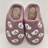 Halloween Ghost Pattern Slippers, Casual Slip On Plush Lined Shoes, Comfortable Indoor Home Slippers