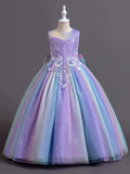 Rainbow Princess Dress for Girls - Lace, Tulle, and Flower Accents - Perfect for Wedding, Pageant, Runway, Piano Performance, and Special Occasions