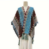 Boho Chic Knitted Shawl - Warm, Windproof, Elastic with Unique Striped Design for Casual Elegance & Adventure