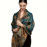 1pc Vintage Paisley Shawl - Timeless Pattern, Superb Jacquard, Luxuriously Soft & Elastic, Tasseled Edges, Wind-Resistant, Reversible Style for Versatile Elegance