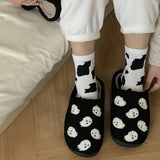 Halloween Ghost Pattern Slippers, Casual Slip On Plush Lined Shoes, Comfortable Indoor Home Slippers