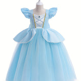 Glittering Eden Girls Princess Dress - Sparkling Tulle with Luxurious Satin Waist - Dreamy Puff Sleeves for Birthday, Pageant & Dance Events - Glamorous Ball Gown