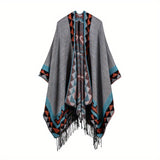 Generous Solid Color Cashmere-Feel Shawl Cape - Timeless Elegance, Ultra-Warm & Reversible - Versatile Windproof Cardigan-Style Wrap