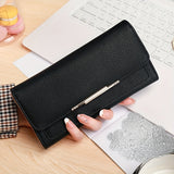 Trendy Lychee Pattern Long Wallet, Solid Color Multi-card Slots Card Holder, Perfect Purse For Daily Use