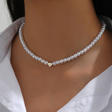 1pc Simple Love Decor Faux-Pearl Choker Necklace, Elegant Style Imitation Pearl Collar Necklace, Evening Jewelry