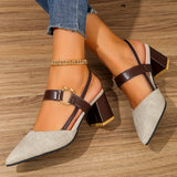 Chic Slingback Mid-Heel Sandals for Women - Pointed Toe, Solid Color, Perfect for Any Occasion