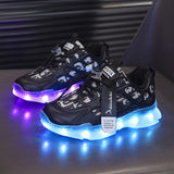 USB Rechargeable LED Light Low Top Sneakers - Breathable, Lightweight, Casual Running Shoes with Cool Design for Boys - Perfect for All Seasons and Outdoor Activities