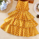 Girls Polka Dot Ruffled Sundress, Elegant Ladylike Style, Sleeveless Dress for Kids