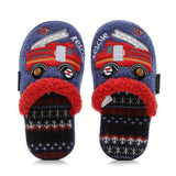 Cuddly Cartoon Character Soft Plush Cozy Slippers - Boys' Anti-Skid Warm Slip-On Shoes for Indoor Home Use with Soft Fleece Lining and Grip Sole - Perfect for Cold Winter Days and Lounging Around the House