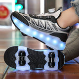 Roller Skateboard Shoes - Trendy Low Top Design with 16 Flashing Modes USB Rechargeable LED Light, Breathable Lightweight Anti Slip Retractable Wheel for Indoor Outdoor, All Seasons, Girls' Favorite