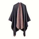 Generous Solid Color Cashmere-Feel Shawl Cape - Timeless Elegance, Ultra-Warm & Reversible - Versatile Windproof Cardigan-Style Wrap