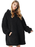 Solid Plush Hooded Robe, Warm & Comfy Wearable Blanket Robe With Pockets, Women's Sleepwear