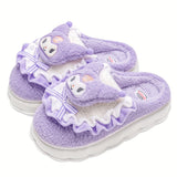 Sanrio Kuromi Plush Slippers for Girls - Cozy & Cute Cartoon Design with Soft EVA Sole, Perfect for Indoor Wear in Fall/Winter